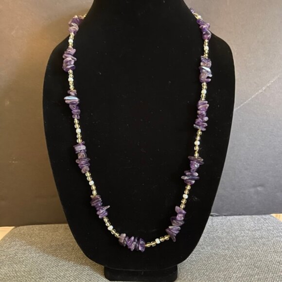 NWOT Beautiful & Stylish Handmade Amethyst Nugget & Bead Pattern 28" Necklace - Picture 10 of 11